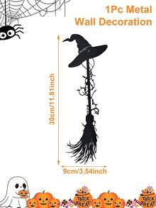 1pc Halloween Witch Broom & Hat Metal Wall Decor, Wall Hanging Ornament, Halloween Party Decor,Halloween Decoration,Trick Or Treat Decor For Halloween, Spooky Halloween Decor, Haunted House Decor, Terrifying Atmosphere Decor, Gothic Home Decor, Party Supplies - Witch Broom - View 10