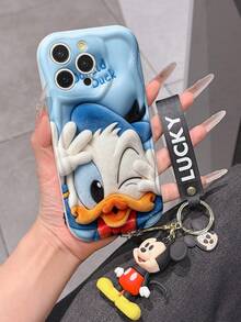 Disney Mickey Mouse Clubhouse Phone Case : 3D Fluffy Pattern Border Protector Phone Soft Phone Case With A Free Cute Mickey Bracelet Chain Lanyard, Mickey, Minnie, Goofy, Donald Duck, Daisy Duck, Pluto, For Apple 17 Promax 17 Pro 16 15 14 13 12 11 Pro Max XS Max X XR Soft Cover Summer Phone Case - 白色 - 查看 5
