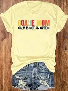 GOALIE MOM Is NOT AN OPTION Text Colorful Font S Gatherings Soccer Mom Outings Casual Attire Round-Neck Pullover Comfortable And Soft Women's T-Shirt - 黃色 - 查看 12