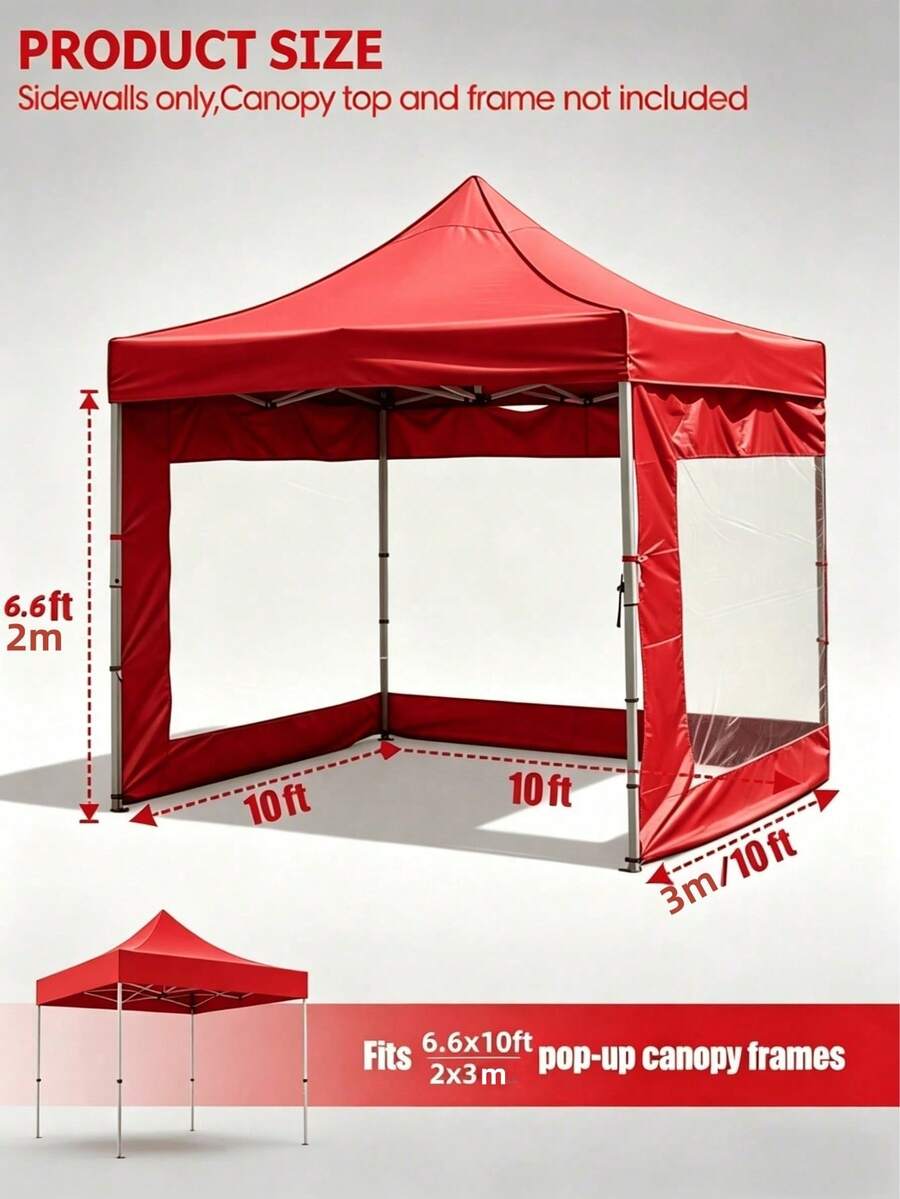 1件防風遮陽棚側壁,尺寸:2x3m/6.6x10ft,快速安裝,透明窗設計,防水牛津布,UPF 50+ 防曬,不含框架和頂棚 - 紅色 - 查看 1