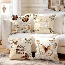 4pcs Floral & Butterfly Pattern Decorative Pillow Covers With Quotes, Single-Sided Printed Cushion Covers, Suitable For Living Room, Bedroom, Home Decor, All Seasons - Multicolor - View 7