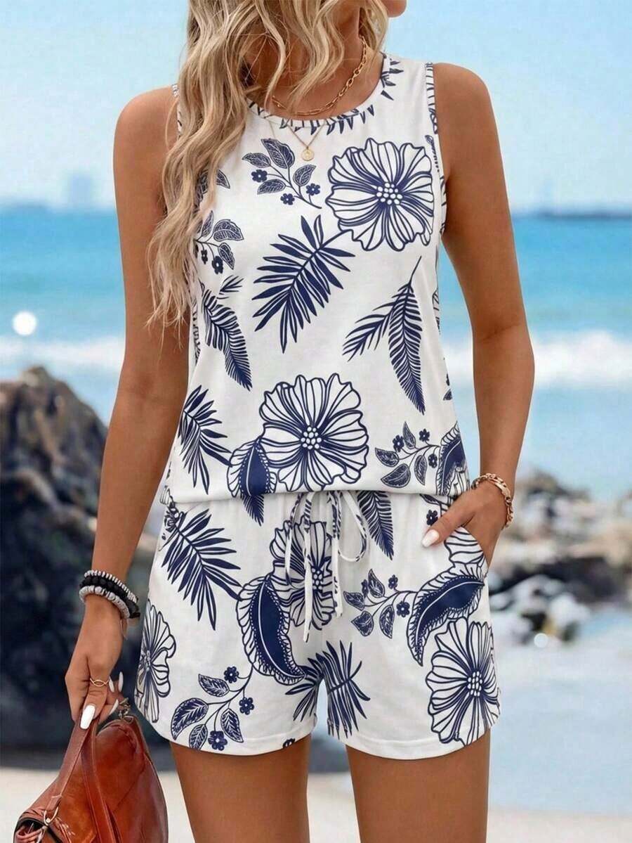 , Conjunto de 2 Piezas para Mujer, Camisola de Cuello Redondo con Estampado de Lunares y Pantalones Cortos, Ideal para Verano, Conjunto Casual de Dos Piezas para Salir. - Multicolor 24 - Ver 1