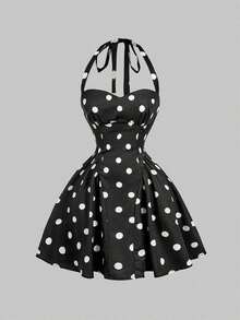 de mujer con estampado floral romántico de cuello halter - Negro - Ver 6