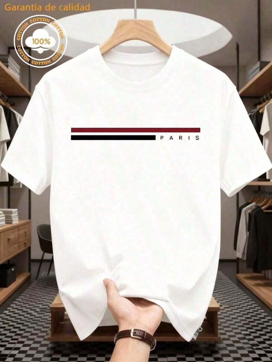 Nueva llegada 2026: Camiseta de manga corta de moda, diseño de nicho de verano, top holgado de talla grande. Camiseta 100% algodón puro, gruesa, en blanco y negro, con diseño gráfico y estampado de letras a la moda, estilo unisex de manga corta. Nueva colección para primavera, verano y otoño, transpirable y cómoda, estilo minimalista y versátil de ropa urbana, conjunto a juego para parejas. - Blanco - Ver 1