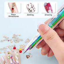 6-In-1 Professional Rotating Nail Manicure Pen, Pressure-Activated Smart Design Equipped With 6 Multi-Style Drill Bits & Gem Inlay Heads, Multi-Purpose Nail Art Tool For Fine Painting, Gradient Transition, Striping Line Design, Dotting Ornament, Lightweight Pedicure Supplies For Nail Artists, Salon Professionals And Amateur Beginners - Clear - View 9