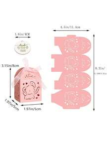 25pcs/50pcs Per Pack Elephant Candy Gift Small Square Box, Birthday Party Chocolate Packaging Box 5*5*8cm, Includes Ribbon And Thank You Tag, Suitable For Christening, Holiday Gifts Packaging And Decoration - Multicolor - View 2