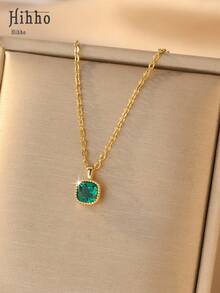 Hihho 1 pieza Collar de lujo cuadrado con strass de colores opcional multicolor para mujer, cadena de clavícula con incrustaciones de circonita de diseño, decoración de cuello versátil para uso diario, oficina, estilo minimalista, reunión con mejores amigas, opción de regalo ideal - cubo de azucar - Ver 3