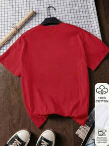 Cute 90s Vintage Goose Design T-Shirt, Comfortable Short Sleeve T-Shirt With Cartoon Letter Print, Suitable For Various Occasions, As A Gift For Festivals, Birthdays, Music Festivals, Casual And Versatile Wear, For Beach Vacations, Simple And Fashionable, Suitable For Daily Wear By Women And Girls. -High-Quality Breathable - 紅色 - 查看 3