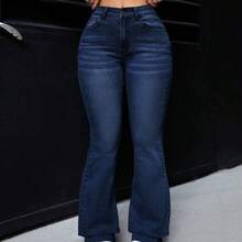 Plus Size Women's Fashion Bell Bottom Pocket Jeans Bootcut Jeans For Women - Azul - Ver 4