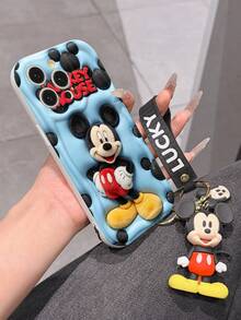 Disney Mickey Mouse Clubhouse Phone Case : 3D Fluffy Pattern Border Protector Phone Soft Phone Case With A Free Cute Mickey Bracelet Chain Lanyard, Mickey, Minnie, Goofy, Donald Duck, Daisy Duck, Pluto, For Apple 17 Promax 17 Pro 16 15 14 13 12 11 Pro Max XS Max X XR Soft Cover Summer Phone Case - 白色 - 查看 6