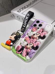 Disney Mickey Mouse Clubhouse Phone Case : 3D Fluffy Pattern Border Protector Phone Soft Phone Case With A Free Cute Mickey Bracelet Chain Lanyard, Mickey, Minnie, Goofy, Donald Duck, Daisy Duck, Pluto, For Apple 17 Promax 17 Pro 16 15 14 13 12 11 Pro Max XS Max X XR Soft Cover Summer Phone Case - trắng - Xem 7
