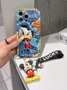 Disney Mickey Mouse Clubhouse Phone Case : 3D Fluffy Pattern Border Protector Phone Soft Phone Case With A Free Cute Mickey Bracelet Chain Lanyard, Mickey, Minnie, Goofy, Donald Duck, Daisy Duck, Pluto, For Apple 17 Promax 17 Pro 16 15 14 13 12 11 Pro Max XS Max X XR Soft Cover Summer Phone Case - trắng - Xem 3