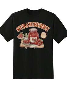 ropa de mujer  ropa de mujer  Strawberry Jam Vintage Style Graphic T-Shirt For Women Summer Casual Wear Fruit Print Top Gift For Strawberry Lovers,  camisas de mujer  camisas de mujer - Negro - Ver 2
