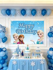 Disney 迪士尼冰雪奇缘生日快乐背景幕布，艾莎和安娜冰雪城堡横幅，适用于派对摄影和装饰，这款冰雪奇缘主题生日背景幕布将您的庆祝活动变成迷人的阿伦黛尔仙境，是您特别日子里的完美中心装饰。背景幕布上印有艾莎、安娜、雪宝、克里斯托夫和驯鹿斯文，背景是令人叹为观止的冰蓝色天空。 - 背景 - 查看 10