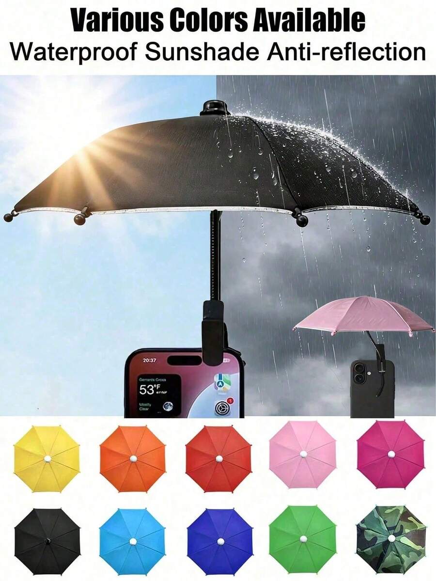 1Pc Outdoor Waterproof UV Protection Mini Sun Umbrella With Phone Holder, Anti-Glare Universal Phone Shade Unisex Portable Accessory For Sports Study Travel Beach Garden Vacation, Summer Must-Have, Pink Red Black Green Blue Purple Yellow Orange Camo