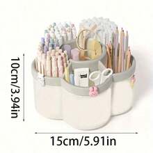1pc 360° Rotating Desktop Storage Box, 6 Compartments, Durable PP Plastic, Large Capacity Pen Holder, Suitable For Students, Can Hold Makeup Brushes, Pens And Desk Accessories, Creative Minimalist Design, Applicable For Office, Bathroom, Vanity And Home Storage, Compact Indoor Decor, Holiday Gift (Random Sticker Pattern) - Multicolor - View 4