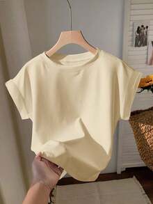 2 piezas de camisetas de manga corta con cuello redondo y hombros caídos, ligeramente transparentes, adecuadas para el verano - Multicolor 6 - Ver 3