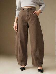 Pantalones de pierna curva de moda y azules para mujer, adecuados para el Día de San Valentín, el Día de la Madre, de alta gama - Marrón - Ver 7
