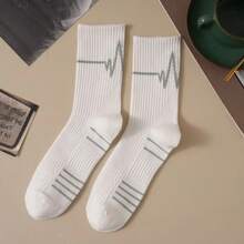 1/3/4/6雙男女款趣味心電圖圖案運動跑步襪，情侶運動襪，適合跑步、籃球、匹克球、網球、足球、高爾夫和騎單車，送給家人和朋友的絕佳襪子禮物 - 彩色 - 查看 19