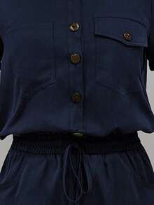 Lunessa Mono informal de camisa de bolsillo de verano para mujeres - Azul marino - Ver 3