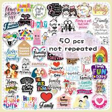 50pcs English Warm Slogans Family Cute Cartoon Fresh Doodle Decorative DIY Scrapbook Trash Can Stickers - Family - View 12