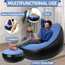 Silla inflable con reposapiés, sofá inflable con superficie aterciopelada para adultos, silla cojín de aire inflable cómoda, sofá inflable portátil impermeable, sofá inflable para camping - silla - Ver 4