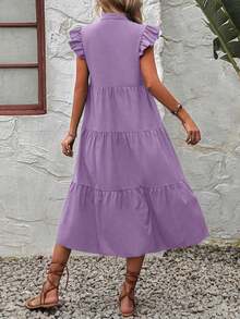 Vestido de esmoquin con cuello en pico y ribete de volantes para ropa de Año Nuevo, vestidos largos para vacaciones y atuendos de playa para mujeres - Morado - Ver 2