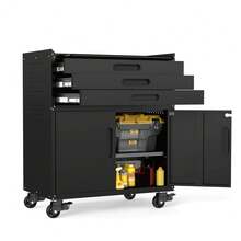Storage Cabinet, Metal Rolling Tool Cabinet With 2 Pegboard And 10 Hook, Heavy Duty Mechanics Tool Chest Storage For Workshop, - Black-3 Drawer 2 Do - View 6