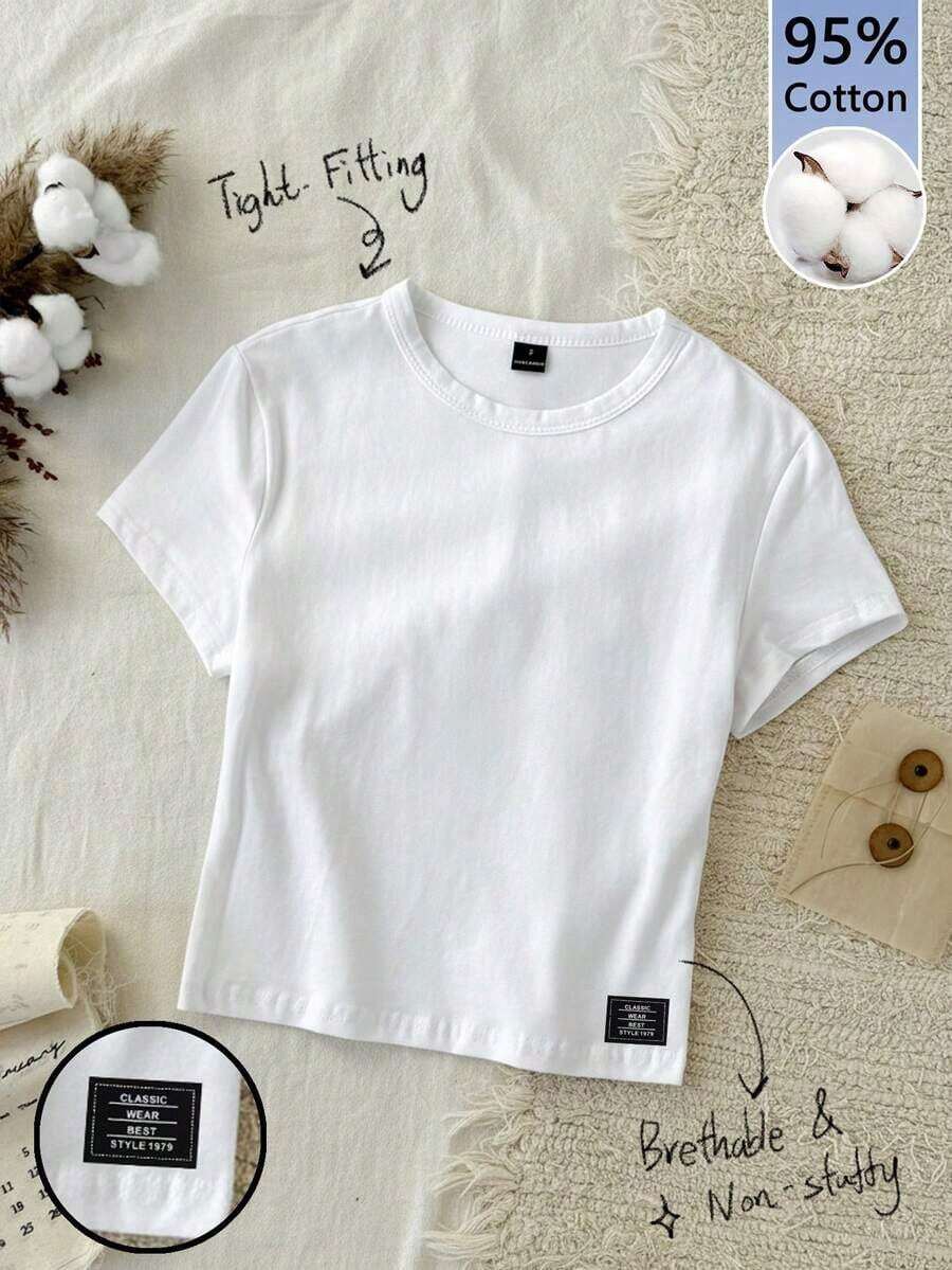 1 pieza Camiseta ajustada de forma sólida 95% algodón - Multicolor 8 - Ver 1