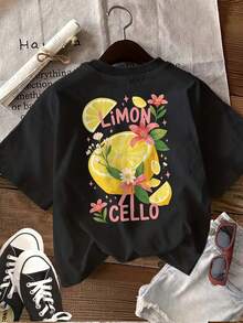 Casual Short-Sleeved T-Shirt With A Round Neck And Graphic Design, Perfect For Summer And Spring, Designed For Plus-Size Women. - Black - View 3