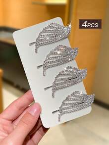 6/4/2pcs Women Rhinestone Wing Hair Clips, Side Bangs Clips, Elegant Style Hair Accessories, Silver Color, Suitable For Casual, Shopping, Party, Date Wear,Festival,Birthday, Claw Clips - Silver - View 12