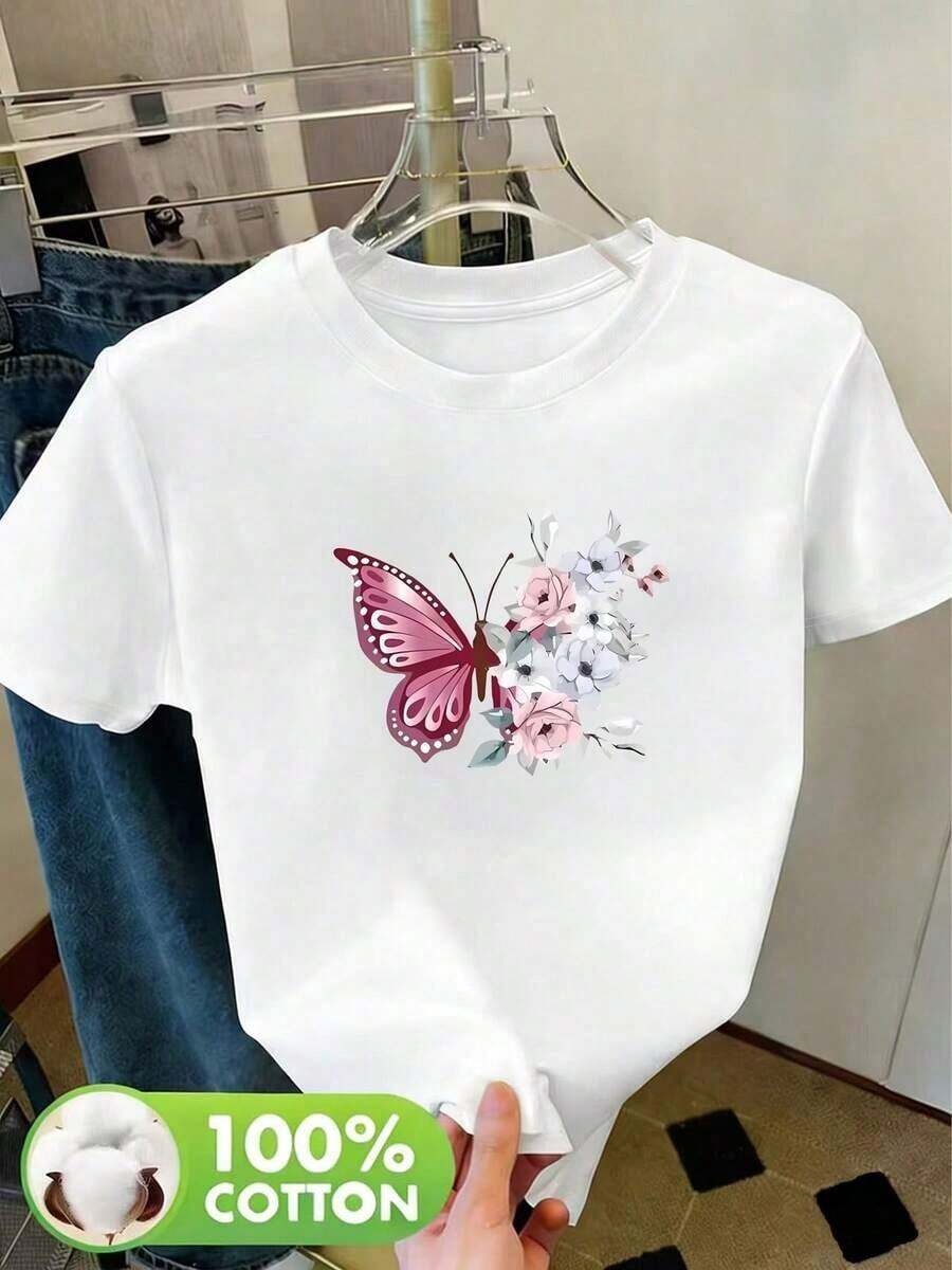 Soft 100%cottonSoft 100%cottonT-shirtCamiseta de manga corta 100% para mujer, cuello redondo, adecuada para primavera, verano y otoño - Ropa deportiva casual transpirable, blusa básica para uso diario y ocio.Breathable Cotton Tee, All Matchcoolcool - Blanco - Ver 1