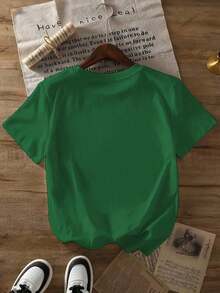 Soft 100% Cotton T-Shirt. Women's Summer T-Shirt With Modern Prints, Casual T-Shirt, 180 Grams. Breathable Cotton Tee, All-Around Cool. - 綠色 - 查看 2