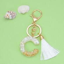 1pc White Tassel Crystal Letter Keychain - A - View 5