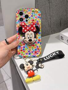 Disney Mickey Mouse Clubhouse Phone Case : 3D Fluffy Pattern Border Protector Phone Soft Phone Case With A Free Cute Mickey Bracelet Chain Lanyard, Mickey, Minnie, Goofy, Donald Duck, Daisy Duck, Pluto, For Apple 17 Promax 17 Pro 16 15 14 13 12 11 Pro Max XS Max X XR Soft Cover Summer Phone Case - White - View 3