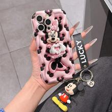 Disney Mickey Mouse Clubhouse Phone Case : 3D Fluffy Pattern Border Protector Phone Soft Phone Case With A Free Cute Mickey Bracelet Chain Lanyard, Mickey, Minnie, Goofy, Donald Duck, Daisy Duck, Pluto, For Apple 17 Promax 17 Pro 16 15 14 13 12 11 Pro Max XS Max X XR Soft Cover Summer Phone Case - 白色 - 查看 1