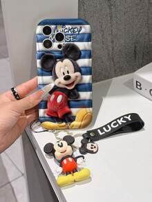 Disney Mickey Mouse Clubhouse Phone Case : 3D Fluffy Pattern Border Protector Phone Soft Phone Case With A Free Cute Mickey Bracelet Chain Lanyard, Mickey, Minnie, Goofy, Donald Duck, Daisy Duck, Pluto, For Apple 17 Promax 17 Pro 16 15 14 13 12 11 Pro Max XS Max X XR Soft Cover Summer Phone Case - 白色 - 查看 3