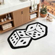 1pc Dice Pattern Personalized Bathroom Mat, Made Of Soft Faux Cashmere, Unique Aesthetic Vintage Area Rug, White Dice Design Suitable For Bathroom, Kitchen, Outdoor, Indoor, Hallway, Bedroom, Living Room, Machine Washable, Easy To Clean, Non-Slip Bottom, Suitable For Bedroom Decor, Bathroom Decor, Holiday Decor, Room Decor, Outdoor Decor - Dice - View 9