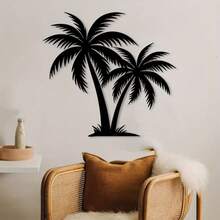 1pc Tropical Palm Tree Metal Wall Decor - Classic Iron Palm Tree Sculpture With Leaves, Outdoor Palm Tree Wall Art Suitable For Yard, Beach House Decoration - Holiday Gift For Christmas, Halloween, Valentine's Day All Year Round - Palm Tree, Christmas Decor - Black - View 2