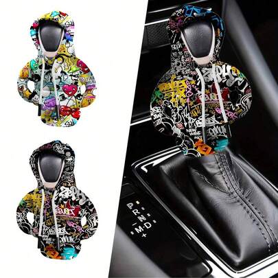 1 Chiếc bọc cần số xe hơi hình áo hoodie graffiti, bọc bảo vệ cần số mini đa năng, phụ kiện trang trí nội thất xe hơi vui nhộn và sáng tạo.