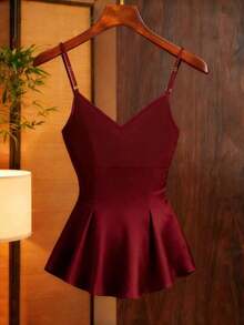 Camiseta de mujer elegante y de moda con cuello en V profundo - Burdeos - Ver 2