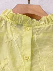 Camisa sin mangas de mujer con bordado y volantes - Amarillo claro - Ver 6