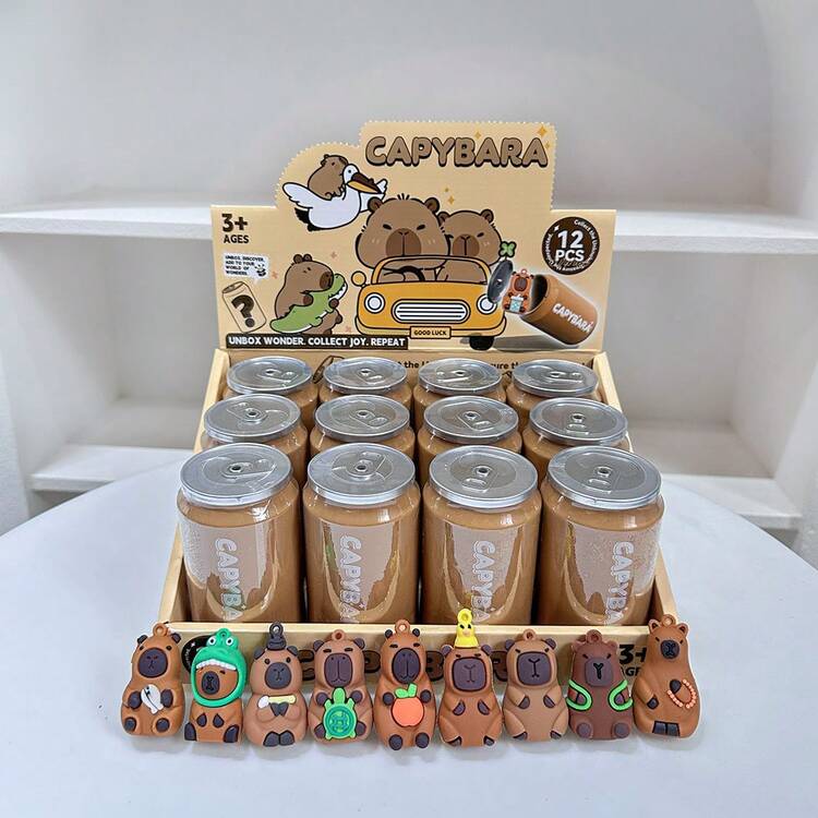 12个/套可爱水豚盲盒摆件，卡通网红水鼠装饰收藏品，创意生日礼物送给女孩和闺蜜 - 多色 - 查看 1