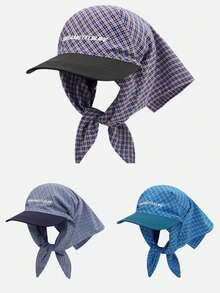 Korean Style Plaid Bandana Visor Cap, Embroidered Letter Design, Unisex Summer Sun Protection Outdoor Headwear - A - View 5