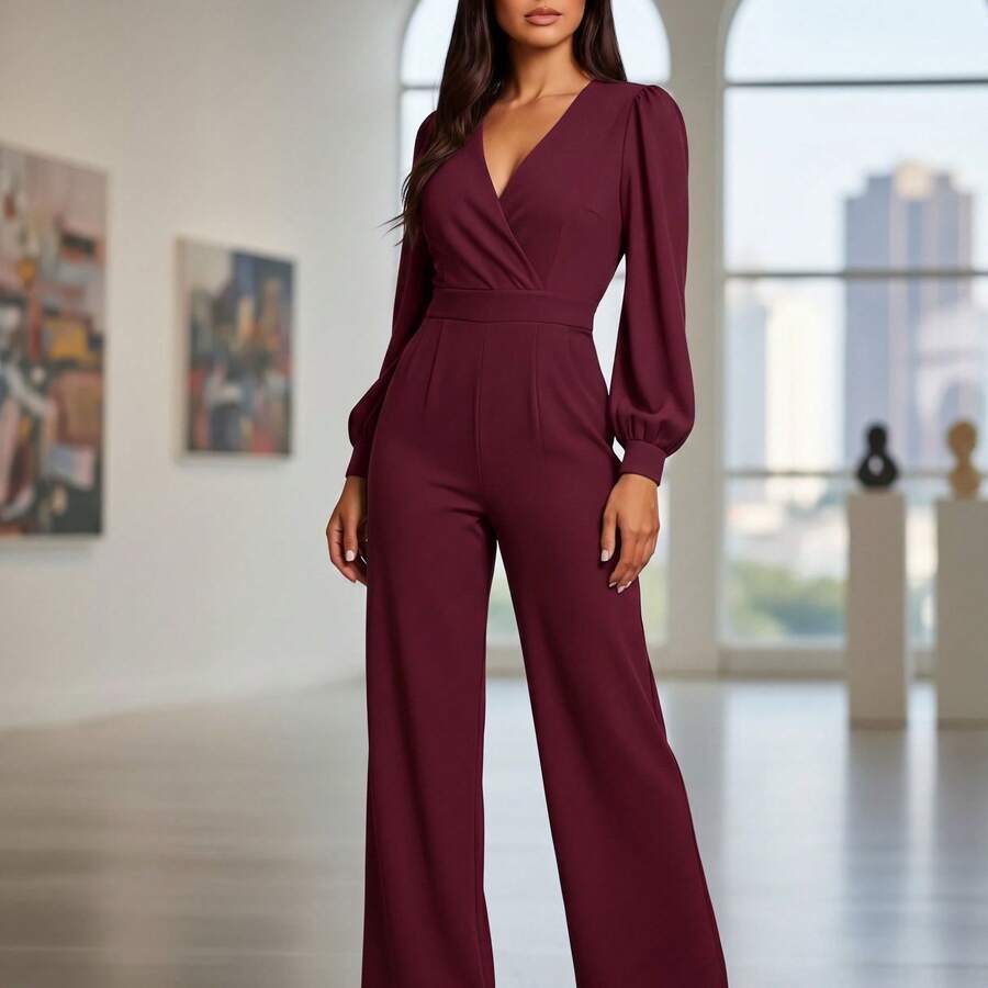 Palazzo Elegante Y Formal de Gran Calidad Para Mujer Ideal Para Bodas O Fiestas Importantes - Vino - Ver 1