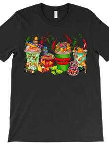 Mexico Coffee T-Shirt - Great Styles, Gifts, Modern And Fashionable, Unisex, Retro, Soft, Breathable, Casual - Round Neck, Regular Fit - Machine Washable, Printed T-Shirts For All Occasions, Everyday Wear, Gift Idea, Retro. - 黑色 - 查看 1