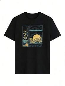 Retro Summer Style Short Sleeve T-Shirt, Fashionable Short Sleeve T-Shirt For Spring And Summer 2026, Made In Mexico, 180 Grams. Cartoon Print, Couple Design, Suitable For Indoor Or Outdoor Wear. Crew Neck, Unisex, Ideal For Office And Leisure. One-Piece Pack. - BK-P631577SLNDXZGY452 - 查看 2
