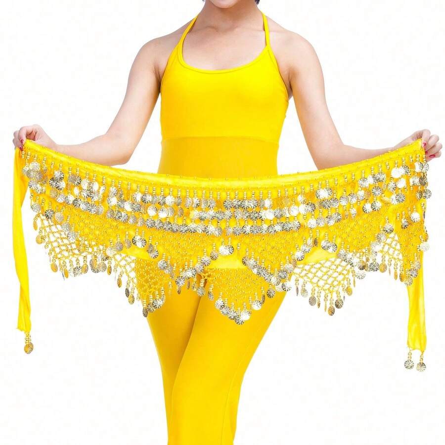 1pc Glitter Tassel Wavy Belly Dance Costume, Fashionable Shiny Sequin Skirt, Suitable For Carnival Performance, Party, Nightclub, Beach, Bohemian Retro Style - Multicolor - View 1