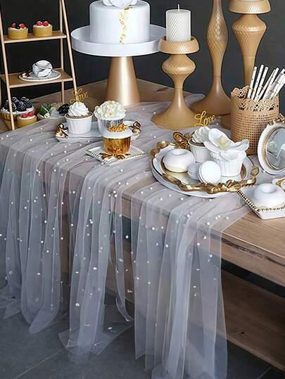 1 chiếc khăn trải bàn bằng vải organza ngọc trai, vải voan mỏng, khăn trải bàn ren phong cách Bohemian, thích hợp cho tiệc cưới, đám cưới, cổng sinh nhật, trang trí bàn tráng miệng, phông nền chụp ảnh bánh kem, khăn trải bàn tráng miệng.