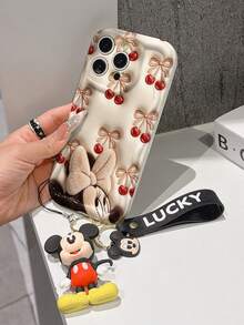 Disney Mickey Mouse Clubhouse Phone Case : 3D Fluffy Pattern Border Protector Phone Soft Phone Case With A Free Cute Mickey Bracelet Chain Lanyard, Mickey, Minnie, Goofy, Donald Duck, Daisy Duck, Pluto, For Apple 17 Promax 17 Pro 16 15 14 13 12 11 Pro Max XS Max X XR Soft Cover Summer Phone Case - 白色 - 查看 4